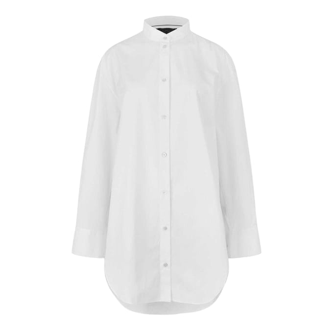Boss Damesoverhemd met bandkraag, oversized model en lange mouwen (Wit)