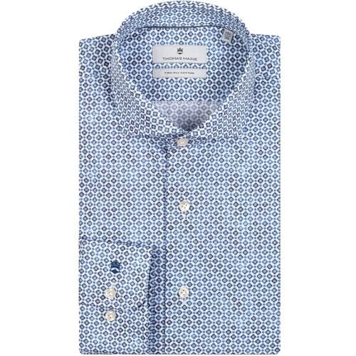 Thomas Maine Overhemd Geometric Pattern Roma Modern Kent Two-Ply Cotton Blauw / male