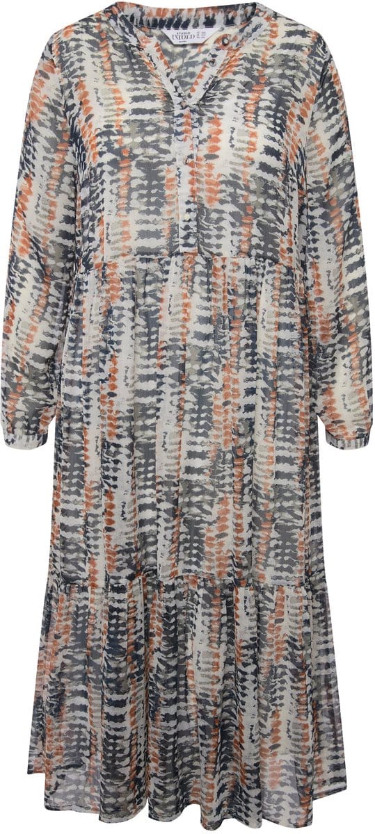 Studio Untold - Dames - Maxi-jurk A-lijn batikprint ronde hals knoopsluiting - Donkerblauw - Maat 42+