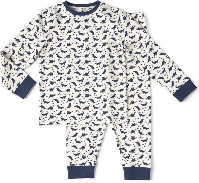 Little Label - pyjama jongens - wit dino - 12Y/146-152 - Zachte BIO Katoen
