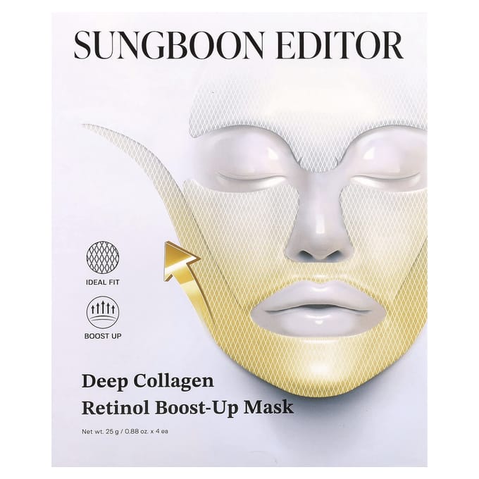 Sungboon Editor, Deep Collagen Retinol Boost-Up Beauty Mask, 4 sheets, 25g (0.88oz) each white