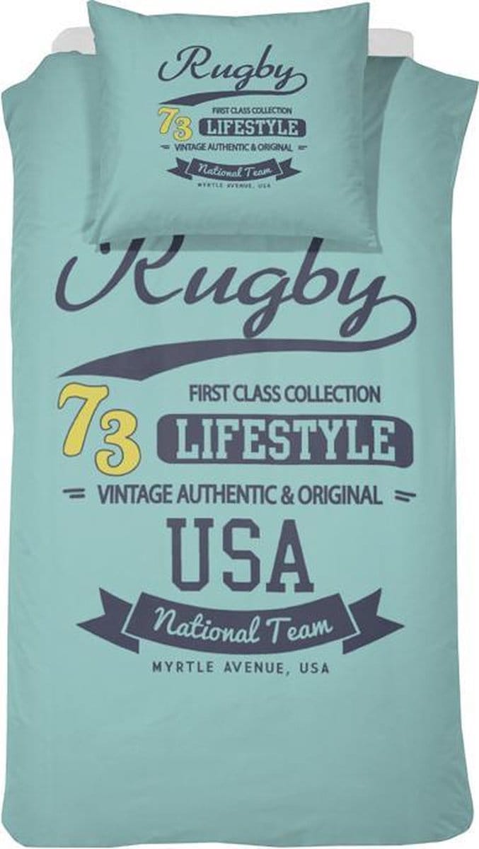 Damai Rugby Dekbedovertrek - Katoen - Eenpersoons - 140x200/220 cm - Aqua