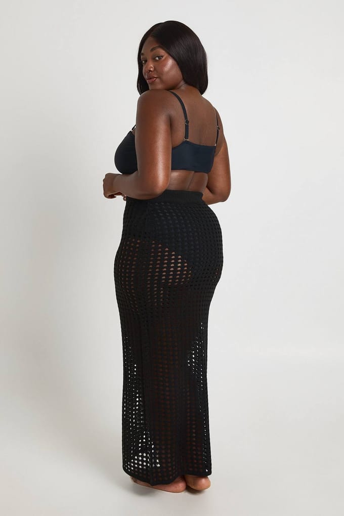 boohoo Dames Plus Gehaakte Gebreide Maxi Rok | Zwart | Maat: 44