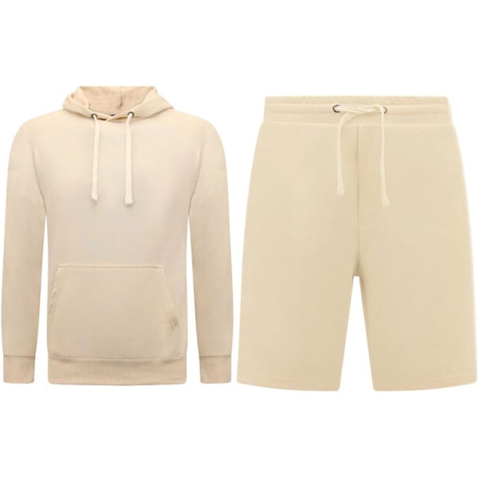 Hoodie Heren - Sweat Shorts Heren - SET - Beige