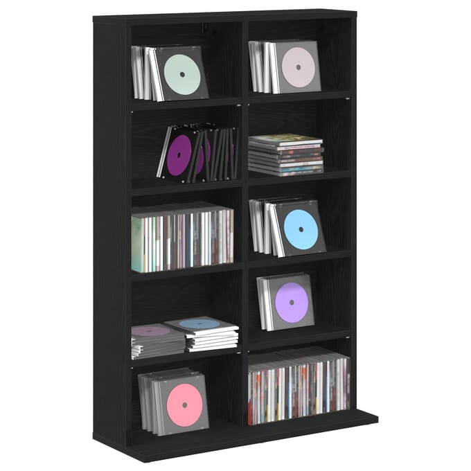 vidaXL - CD - Kast - Zwart - eiken - 65 - x - 23,5 - x - 97,5 - cm - Bewerkt - hout