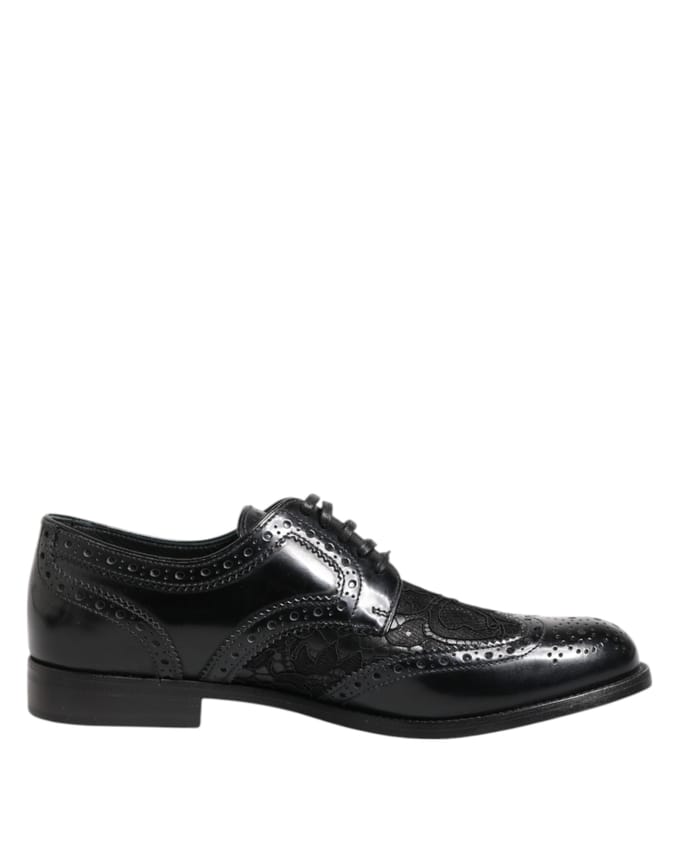 Dolce & Gabbana Zwarte Leren Floral Kant Jurk Formele Schoenen