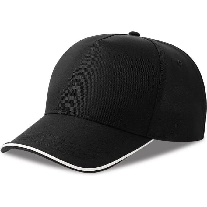 Atlantis Headwear Recy Five Piping Cap AT129 - Black/White - One size