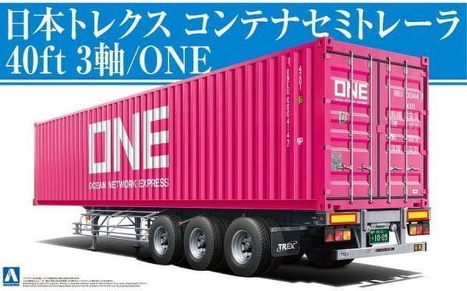Aoshima Modelbouwpakket Vrachtwagens - 05584 Nippon Trex Trailer w Container Ocean Network Express (ONE) Plastic - 1:32 - Modelbouw