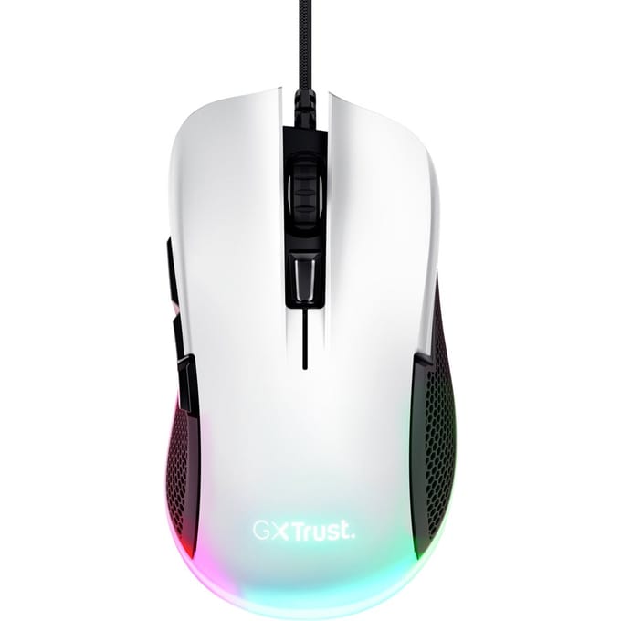 Trust GXT 922W Ybar Gaming Muis - 7200 DPI - RGB Verlichting - USB Bedrade Gaming Muis - Wit