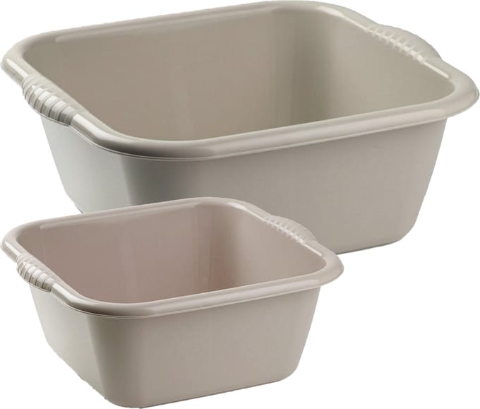 Afwasbak teil - set van 2 formaten - 6 en 15 liter - taupe - kunststof