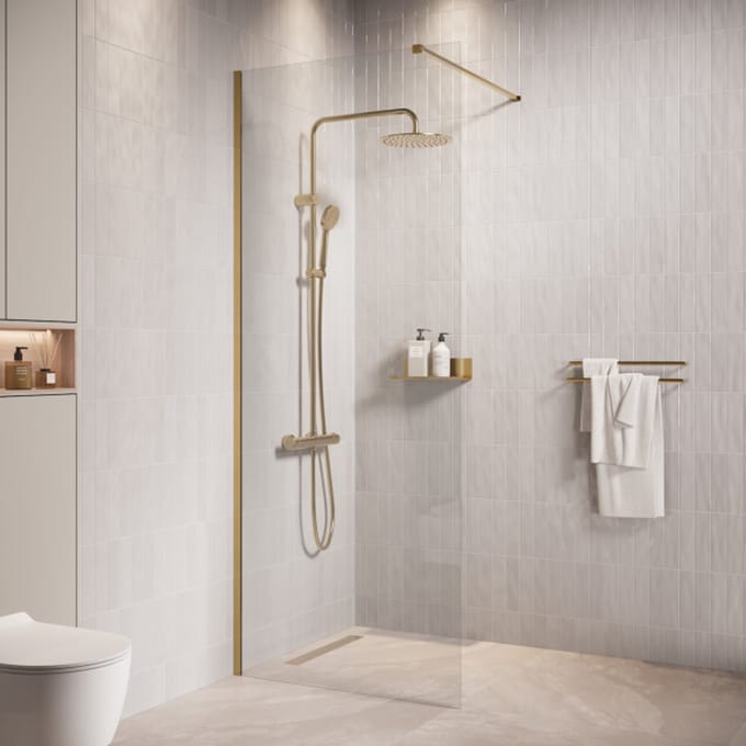 Badplaats Douchewand Florida 60 x 200 cm – Goud – Inloopdouche 8 mm Veiligheidsglas