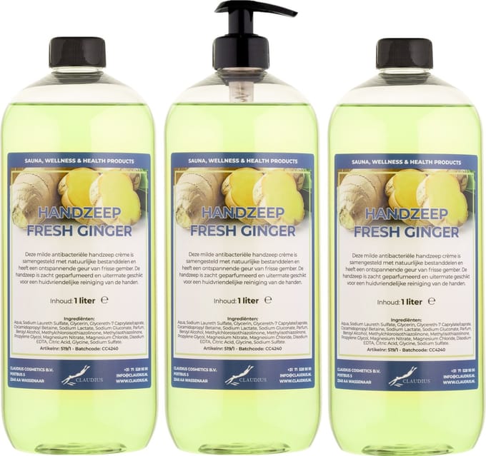 Handzeep Fresh Ginger 1 liter - met gratis pomp - set van 3 stuks