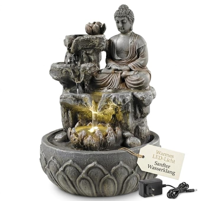Dailygoods- Kamerfontein - Elegant ontwerp - Warmwitte verlichting - Rustgevend watergeluid - Polyhars/Kunststof - 12 V transformator - Waterornament