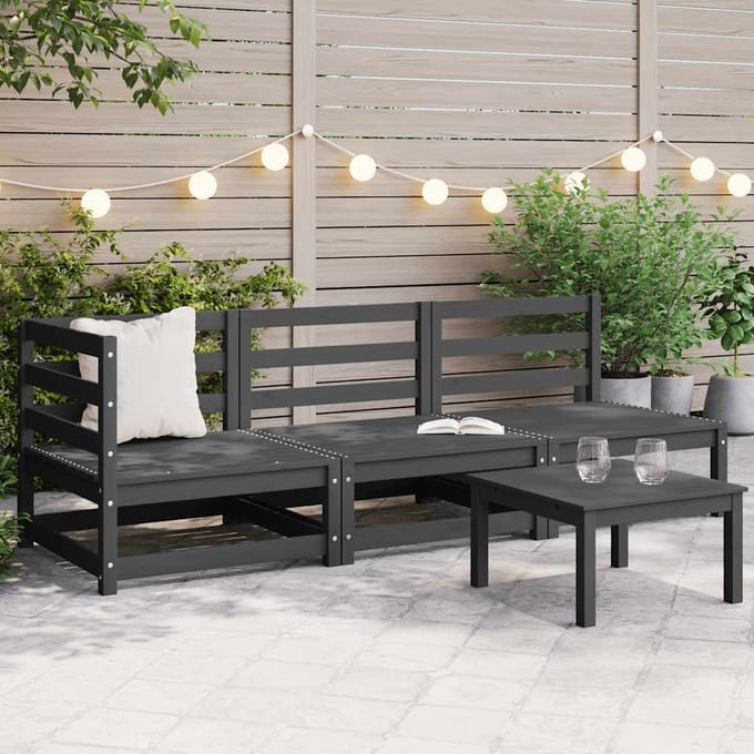 vidaXL - 3-delige - Loungeset - massief - grenenhout - grijs