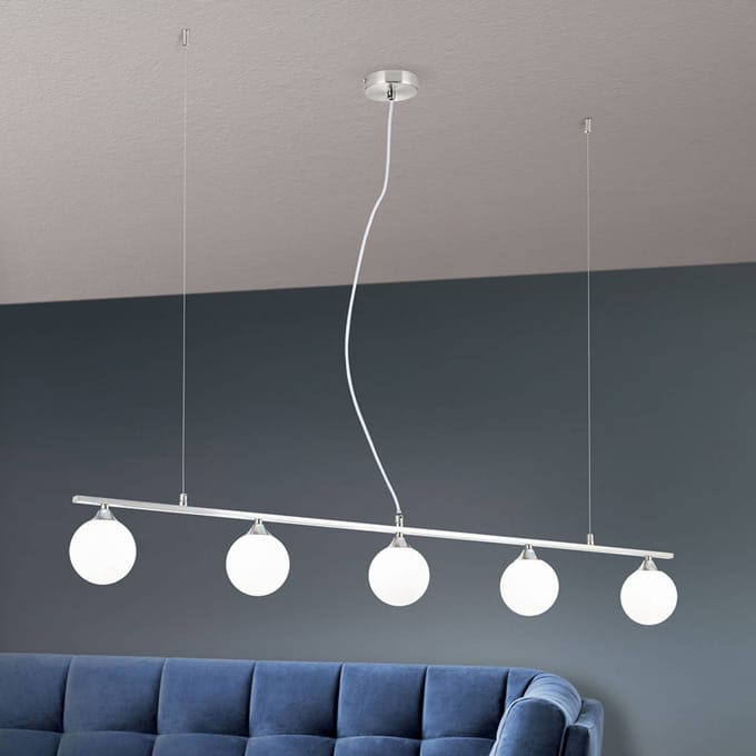 ORION Hanglamp Snowwhite, 5-lamps, nikkel