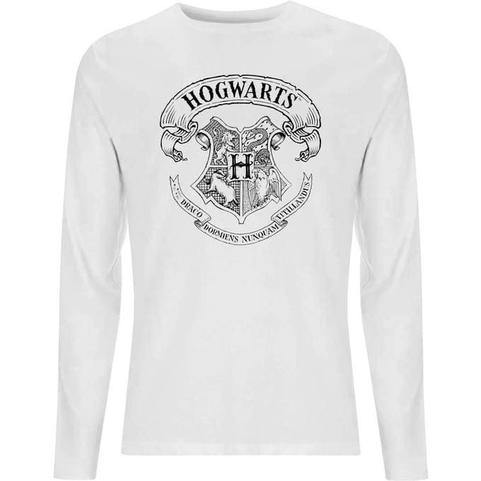 Harry Potter Hogwarts Crest Unisex Long Sleeve T-Shirt - White - L
