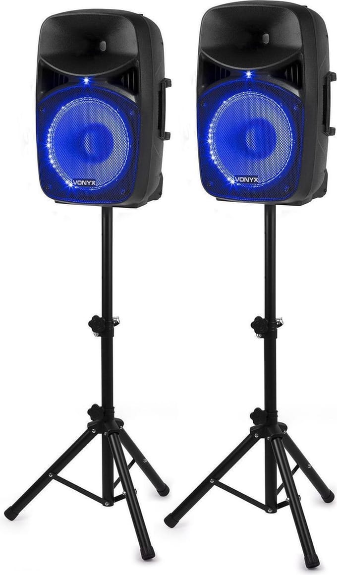 Vonyx VPS122A Geluidsinstallatie actief – 800W – Bluetooth – Compleet met standaards, microfoon en afstandsbediening
