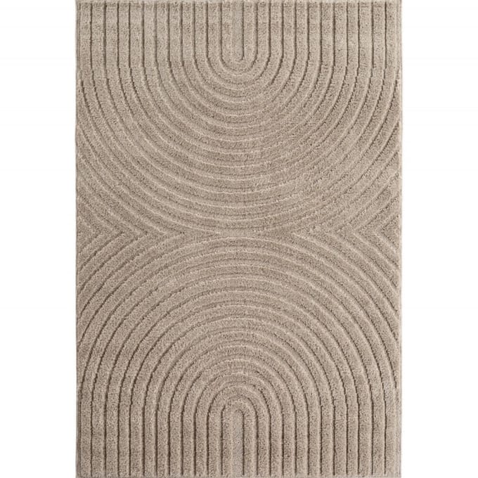 Art Vloerkleed – Japandi – Boogpatroon – Modern & Laagpolig – Beige/Bruin