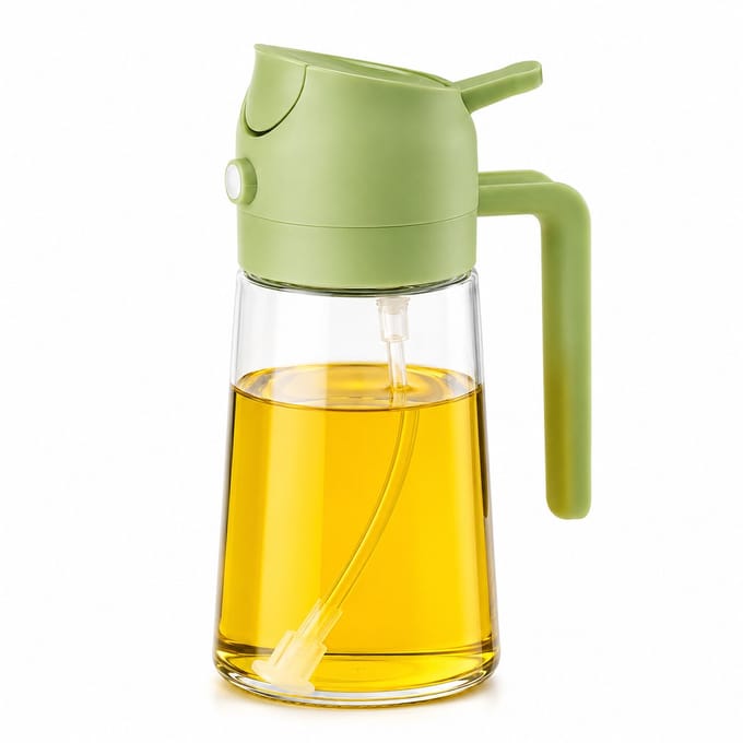 Arvion Oliedispenser 2-in-1 - Oliefles met Spray & Schenkuit - BPA-vrij Glas - 470 ml - Groen