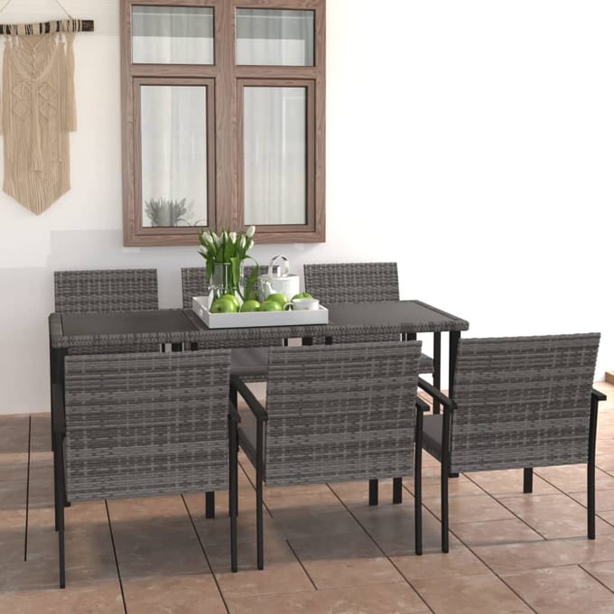 vidaXL - 7-delige - Tuinset - poly - rattan - grijs