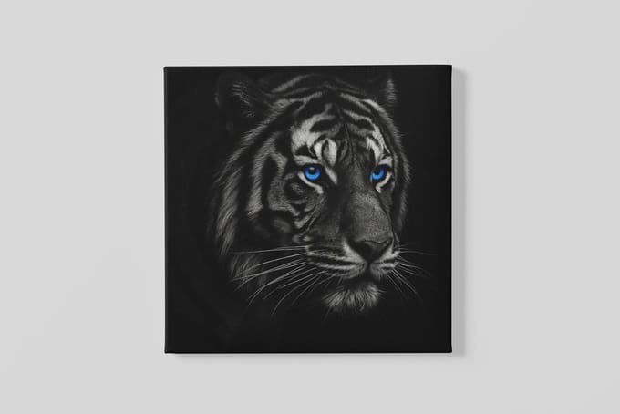 Vierkant Canvas Schilderij Dieren - Wilde Dieren - Tijger met Blauwe Ogen - 100x100 cm
