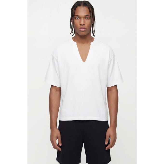 Oversized Boxy Distressed V Neck T-Shirt | White | Size Small