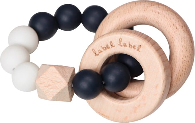Label Label Zwart/Wit Hout & Silicone Kralen Bijtring LLST-15201