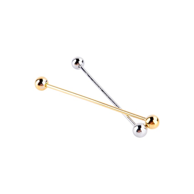 2 Stuks Heren Goudkleurige Tone Staal Kraag Speld Stud Barbell Bar Clip Sluiting Broche 6CM beige