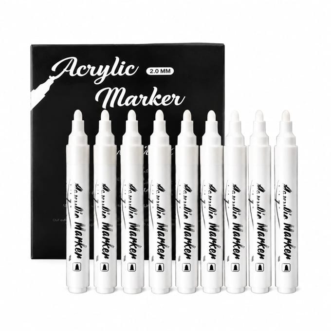 Acrylmarkers - 8 stuks - vloeibare inkt - wit - basisverpakking