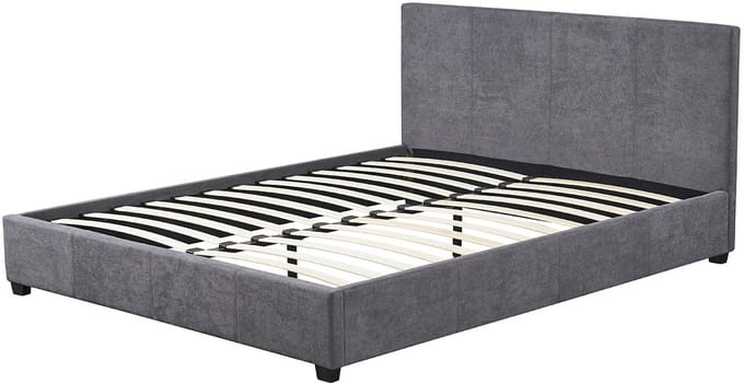 Bed Roma Grijs – 140 x 200 cm – Stoffen Bekleding – Inclusief Lattenbodem - Rousseau