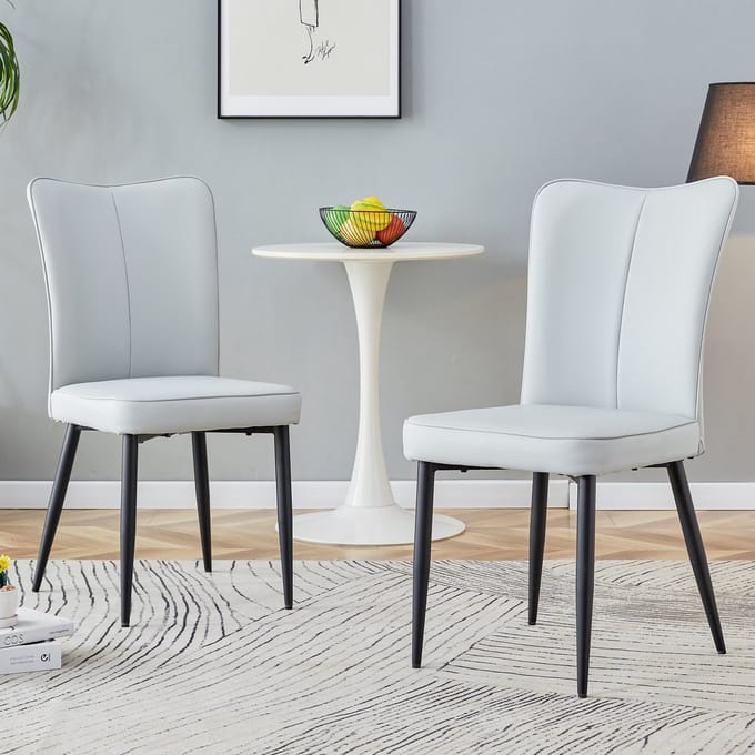 MODENUIT Eetkamerstoel - Set Van 2 - Ergonomische Rugleuning En Antislipvoeten - Voor Eetkamer - PU - Lichtgrijs