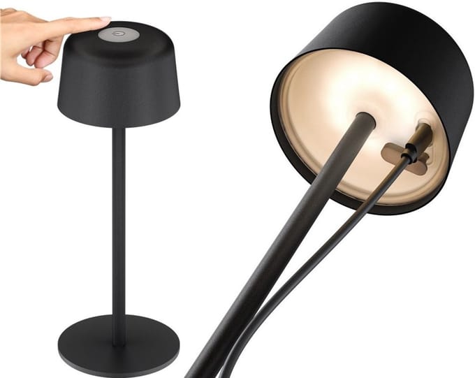 Goobay Draadloze led-tafellamp 25 cm zwart met tiptoets, 0,5 m, 150 lumen en 3000 K