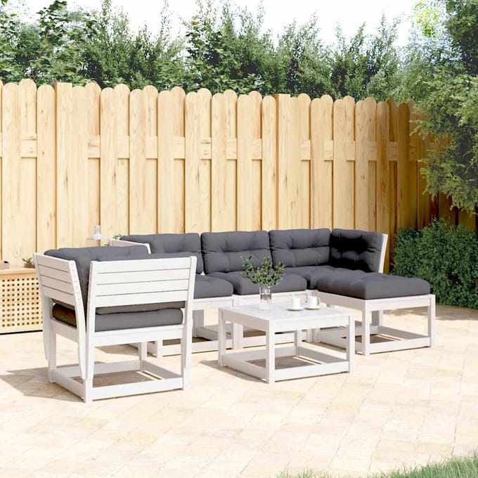 vidaXL - 5-delige - Loungeset - met - kussens - massief - grenenhout - wit