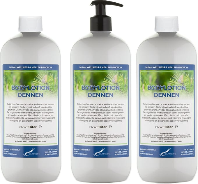 Bodylotion Dennen 1 Liter - met gratis pomp - set van 3 stuks