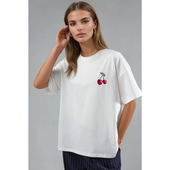 Oversized Geborduurd Gebreid T-shirt