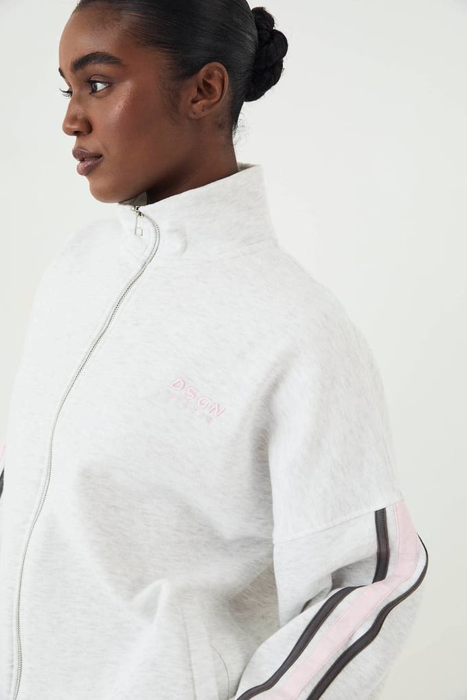 Dames DSGN Studio Sport Colour Block Funnel Neck Zip Through Sweatshirt | Asgrijs | Maat: Medium