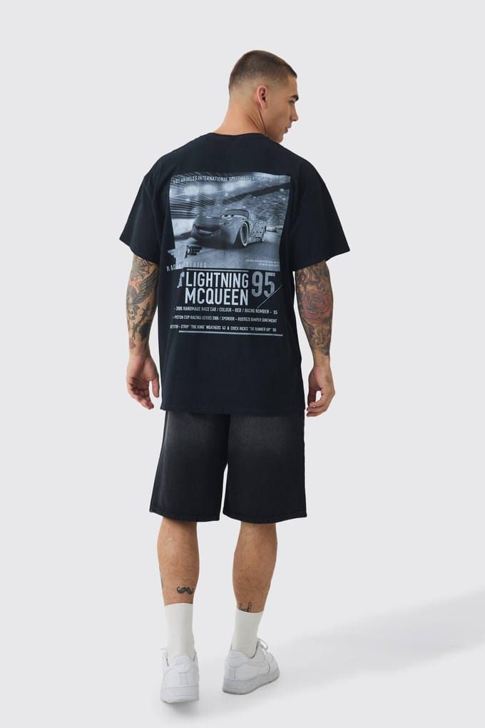 Oversized Disney Cars License Achterdruk T-shirt | Black | Size Medium