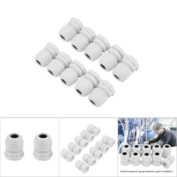 10 STKS/set IP68 Waterdicht Witte Nylon Plastic Kabelwartel Connector (PG11)