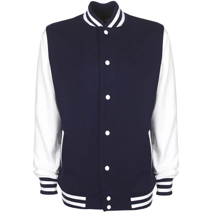 Varsity Jacket unisex merk FDM maat M Donkerblauw/Wit