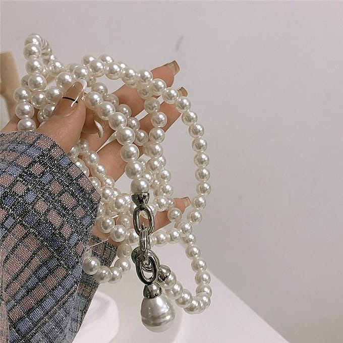 Collier Long de perles pour femmes, déclaration coréenne, chaînes de personnalité, grand pendentif, bijoux black