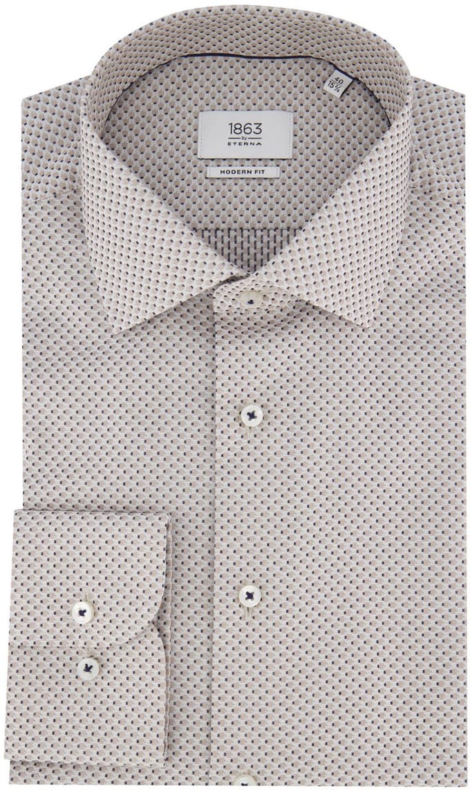 Eterna overhemd beige modern fit katoen lange mouw