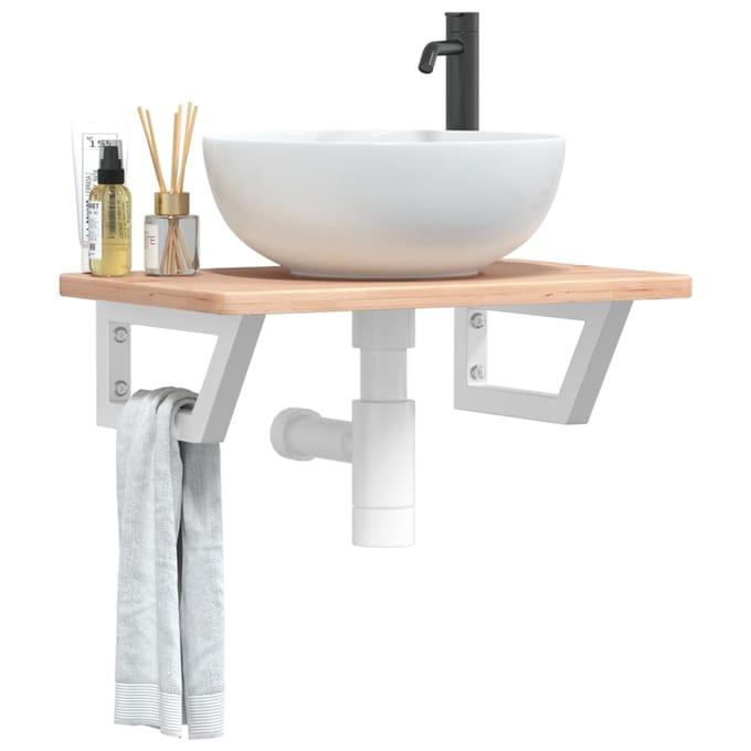 vidaXL - Badkamer - wandschap - staal - en - massief - eikenhout