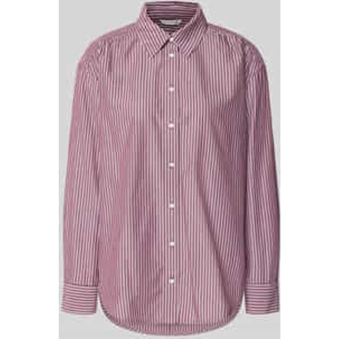 Tom Tailor - Losvallende popeline blouse - Maat 38 - preppy plum white stripe