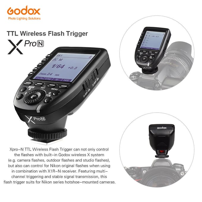Godox Xpro-N i-TTL Émetteur de déclenchement flash avec grand écran LCD 2,4 G Système X sans fil 32 gray