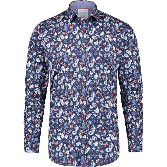 A Fish Named Fred Overhemd Shirt Tattoo Print F Classics Multicolour Blue   M