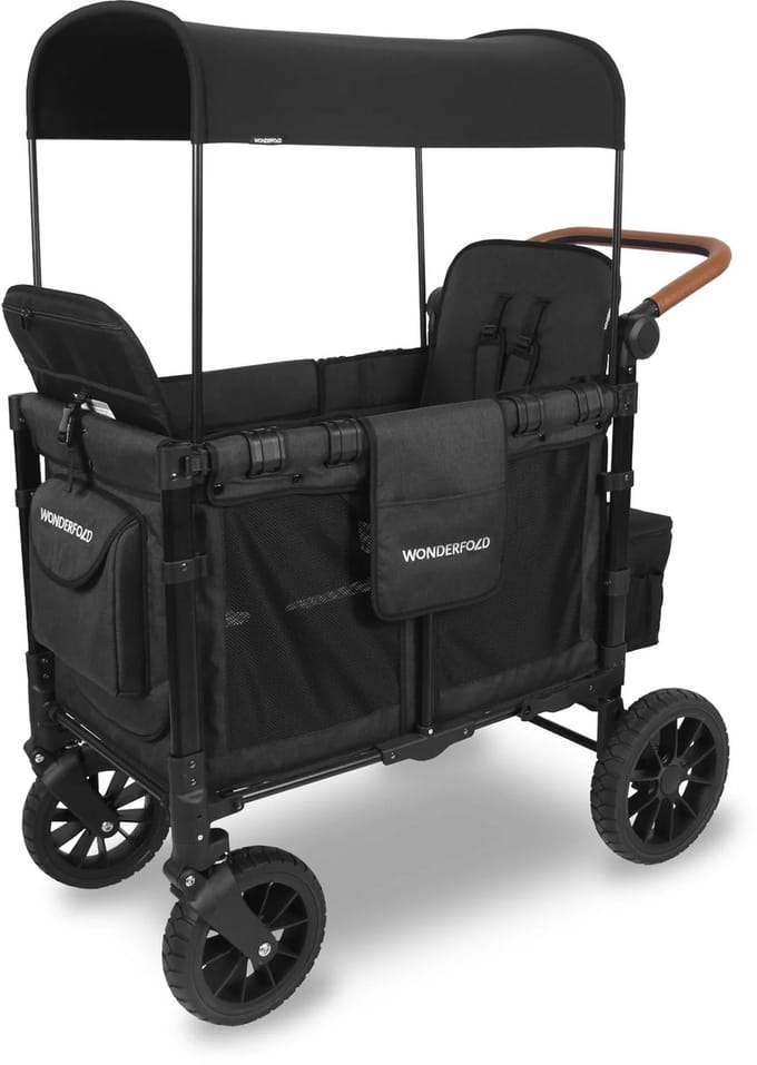WonderFold W2LUX Bolderkar - Kinderwagen voor 2 - Opvouwbaar - Zwart (Draagvermogen tot 90kg)