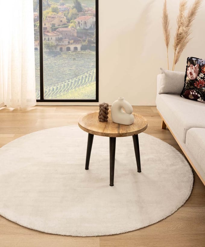 Viscose vloerkleed rond - Glamour wit 100