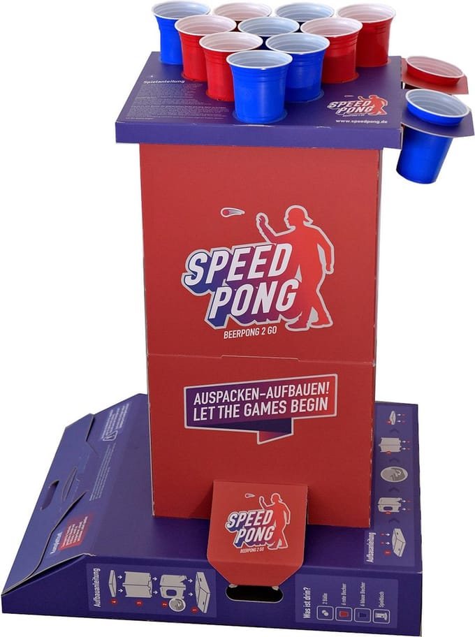 Bounce Speedpong speelzuil compact karton 6 blauwe & rode bekers incl. 2 ballen