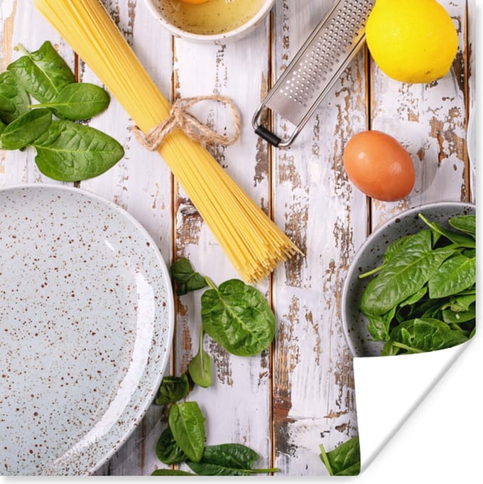 Poster Pasta - Kruiden - Ei - Citroen - Keuken - 50x50 cm