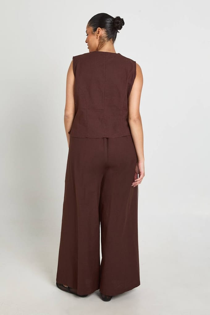 boohoo Dames Plus Linnen-look Gilet | Chocoladebruin | Maat: 48